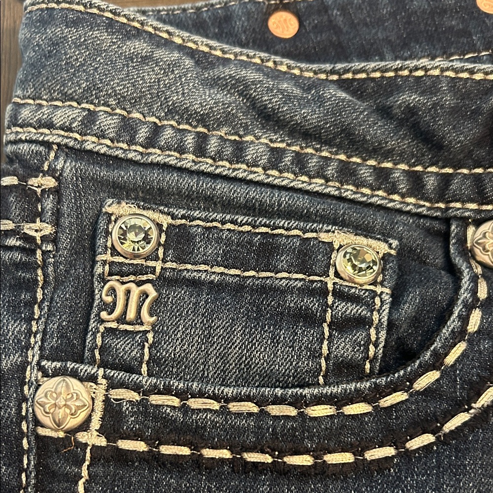 MISS ME⚜️Skinny JEANS Dark Blue Fleur-de-Lis & Crosses Size 30 JP5579S2 - Picture 9 of 14